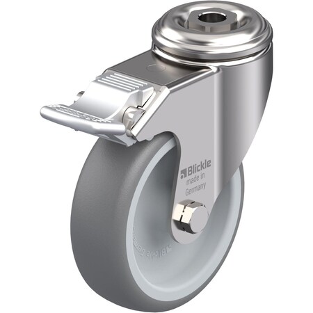 Zoro Select Kingpin Swivel Caster, Thrm Rubber, 4 in, 242 lb, Gry LKRXA-TPA 101G-FI