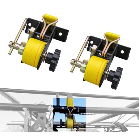 Mytee Products 1 1/2inx7ft Yellow Ladder Rack Ratchet Straps with J-Hook (Pair) Round 500 lbs RS-LR-Square-Y