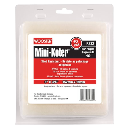 Wooster Paint Roller Cover, 1/4" dia. Core, PK10 R132-6