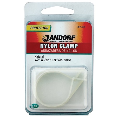 Jandorf Cable Clamp, 1-1/4 in Max Bundle Dia, 1/2 in W, Nylon, Natural 61458