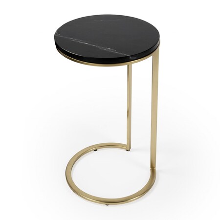 Homeroots 28" Black Marble Round End Table 488921