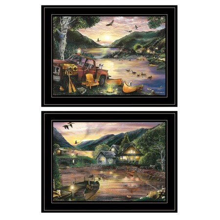 Homeroots Set Of Two Lakefront Camping 2 Black Framed Print Wall Art, 2PK 407184