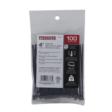 Prosource Cable Tie, 22 mm Max Bundle Dia, Self-Locking Locking, Nylon, Black, 100PK CT0902