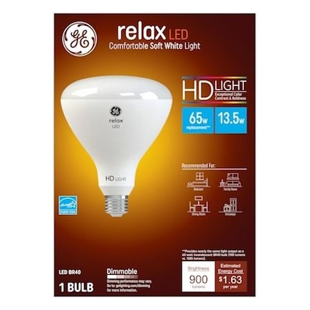 Ge LED Light Bulb, BR40 Lamp, 85 W Equivalent, E26 Medium Lamp Base, Dimmable, White, Soft White Light 49525