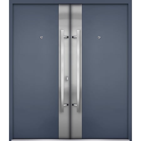 Vdomdoors Steel Double Doors Deux 0729 Gray Graphite Stainless Inserts Single Modern Painted DEUX0729DEXD-GRE-RH-W72 x H80