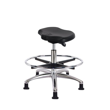 Blue Ridge Ergonomics Poly ESD Ray Sit-Stand with Chrome Foot Ring & ESD Stationary Glides in ESD Black Poly ESD-PRPHBST-CR-CF-EG
