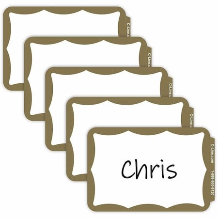 C-Line Products Name Tags, Self-Adhesive, White with Gold Border, 100PK 92266
