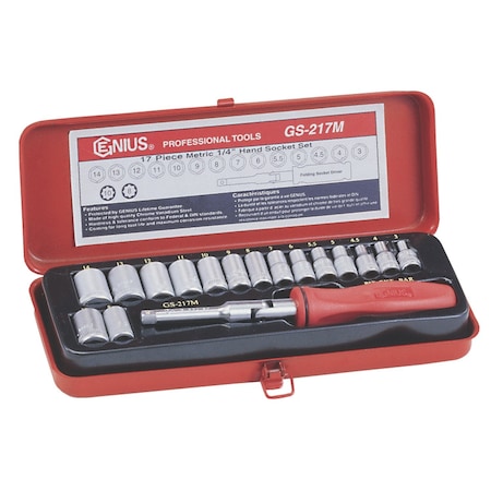 Genius Tools 17PC 1/4in Dr. Hand Socket Set GS-217M