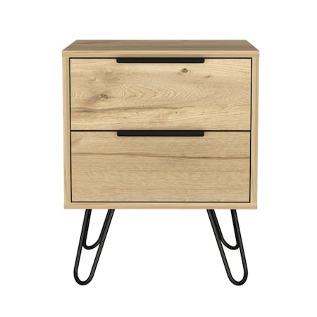 Homeroots 22" Oak Wood Two Drawer Nightstand 543659