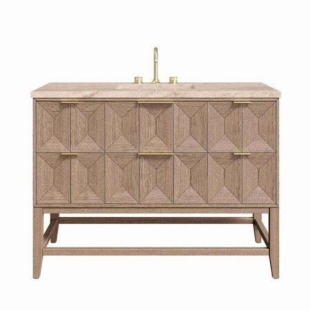 James Martin Vanities Emmeline 48" Single Vanity, Pebble Oak, w/ 3 CM Tajnar Eclos Top w/FreePower Wireless Charger D100-V48-PBO-FTJR