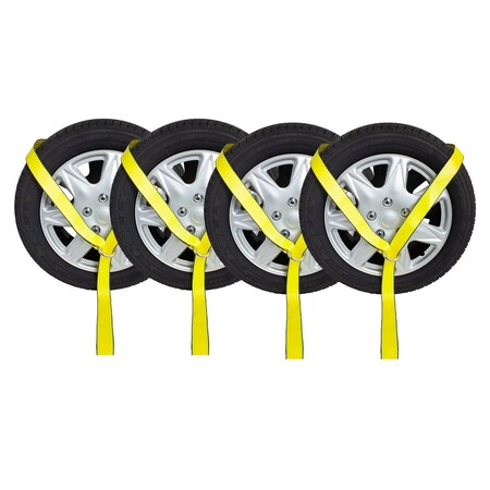 Mytee Products 2in x 12ft Winch Lasso Strap w/ O Ring Auto Tow Tie Down Wheel Net, 4PK WS212Ox4