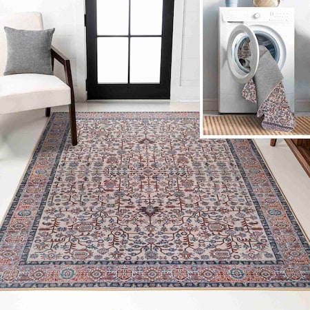 Jonathan Y Kemer All-Over Persian Non-Slip Machine-Washable Beige/Red/Blue 8 ft. x 10 ft. Area Rug WSH104C-8