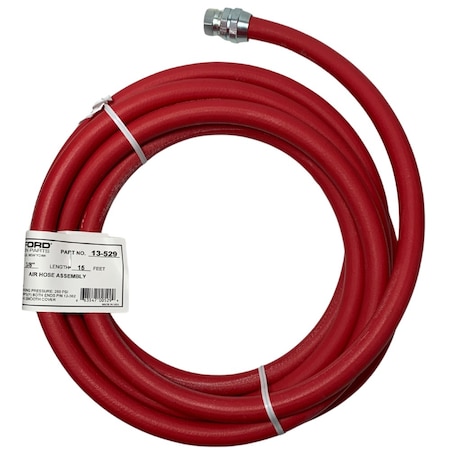 Bedford Precision Parts 15' x 3/8 in. Air Hose Assembly, Red Smooth 13-529