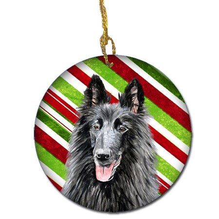 Carolines Treasures Belgian Sheepdog Candy Cane Holiday Christmas Ceramic Ornament SC9358-CO1