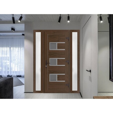 Vdomdoors Front Exterior Prehung Metal-Plastic Door, Manux 8933 Walnut, 2 Side Sidelite Transoms, Office Comm MANUX8933EXD-WLN-W12+30+12xH80-LH