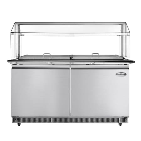 Koolmore 60 in. Commercial Refrigerated Prep Station with Sneeze Guard and Buffet Slide, 12 Pans with Covers KM-RBT-60CSFG
