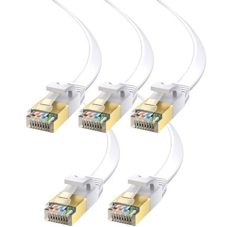 Maximm 15ft Cat7 Flat Shielded Ethernet Cable 10Gbps RJ45, 5PK, White, 5PK CAT7F-15WH5PK