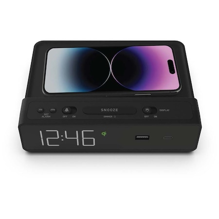 Nonstop Station W Alarm Clock with USB & QI wireless Charging Black NSW2-BK