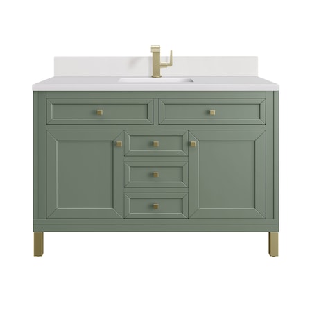 James Martin Vanities 48 in. Single Vanity, Smokey Celadon, w/Single Hole 3CM White Zeus Silestone Top & Backsplash 503-V48-SC-1WZ
