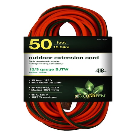 Gogreen Power Heavy Duty Extension Cord, Lighted End, 12-3 50 ft. GG-14050