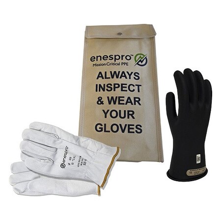 National Safety Apparel Electrical Glove Kit, Leather, Rubber, Black, 10 KITGC00B10