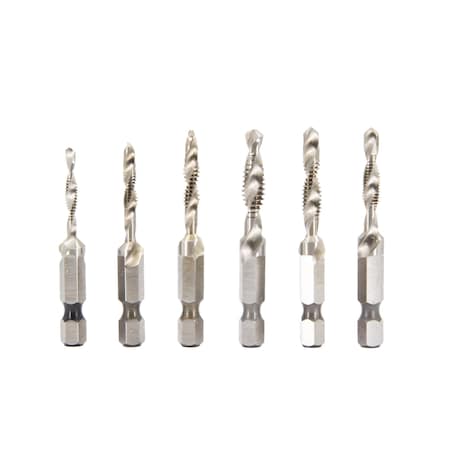 Drill America 6 Piece Drill/Tap/Countersink Bit Set, Fractional Sizes, 1/4'' Quick Change Hex Shank TDC6F-SET