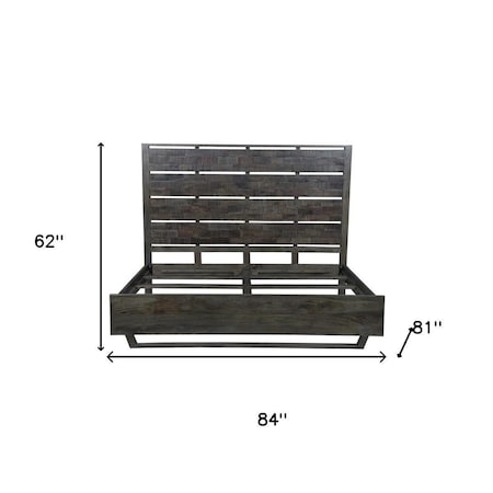 Homeroots Dark Brown Slat Back Solid Wood King Bed Frame 660001