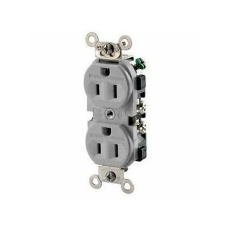 Leviton Straight Blade Receptacle, 5-15R, 15 A, 125V AC, 2 Pole, 3 Wire, Flush Mount, Single, Gray TWR15-GY