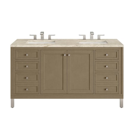 James Martin Vanities Chicago 60" Double Vanity, Walnut Whisper, w/ 3 CM Tajnar Eclos Top 503-V60D-WLW-3TJR