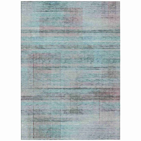 Homeroots 10' X 14' Teal Blue Gray And Charcoal Striped Washable Indoor Outdoor Area Rug 588075