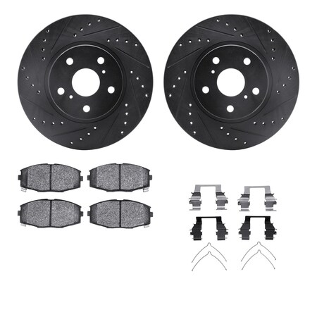 Dynamic Friction Co DFC Rotors-Drilled & Slotted-Black w/ 5000 Advanced Brake Pads Incl Hdw 8512-76021