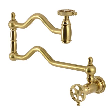 Kingston Brass Wall Mount Pot Filler Faucet with Knurled Handle, Brushed Brass KS2107RKZ