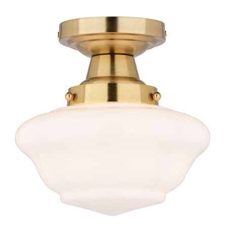 Vaxcel Eastgate 8.75-in W Gold Brass Contemporary Semi Flush Mount Ceiling Light White Schoolhouse Glass C0311