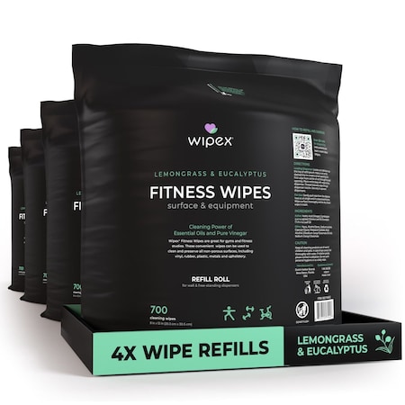 Wipex Natural Fitness Wipes 700ct Refill Rolls, Lemongrass/Eucalyptus, 2800 Gym Equipment Wipes, 4PK WX71940FLE-4