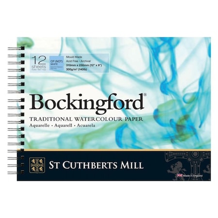 St Cuthberts Bockingford Watercolor Pad, Cold Pressed, Spiral Binding, 140lb/300gsm, 12 Sheet, 9x12 inch T47030001011C