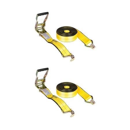 Mytee Products 2PK Ratchet Straps 2inx50ft w/Double J Hooks 10,000 lbs. BS, Tie Down Strap, 2PK RS250WHx2