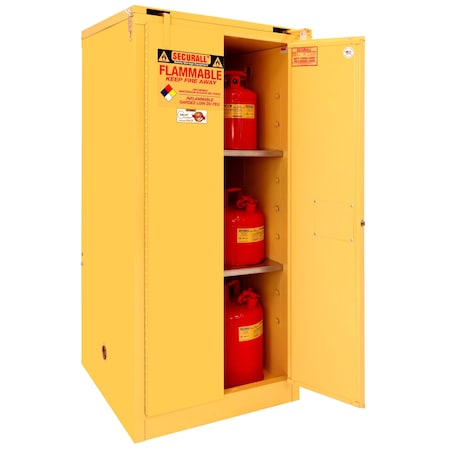 Securall Hazardous Waste Can Storage Cabinet, 60 Gallon, 2 Shelves, 31 in W x 67 in H x 31 in D, Yellow W3060