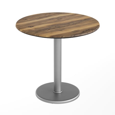 Flash Furniture Commercial All-Weather 31.25" Natural HPL Tabletop with Silver RD Base ST-RD31-NAT-TR18S-GG