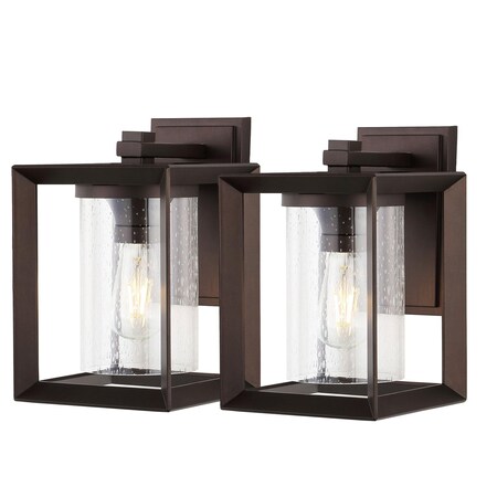Jonathan Y Vaughn 7.25" 1-Light Iron/Glass Modern Rustic Cube LED Outdoor Sconce, Oil Rubbed Bronze, 2PK JYL7607A-SET2