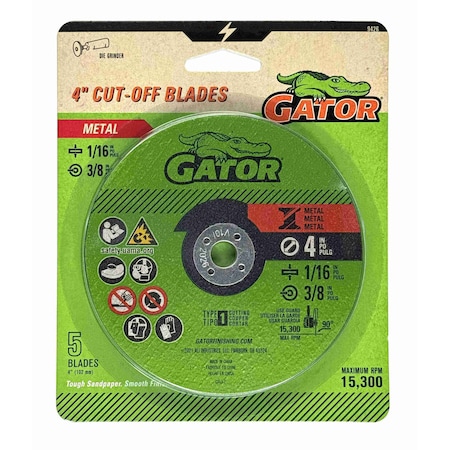Gator Finishing 4 in. X  1/16 in X 3/8 in. Aluminum Oxide Metal Cut-Off Blade, 5PK 9426