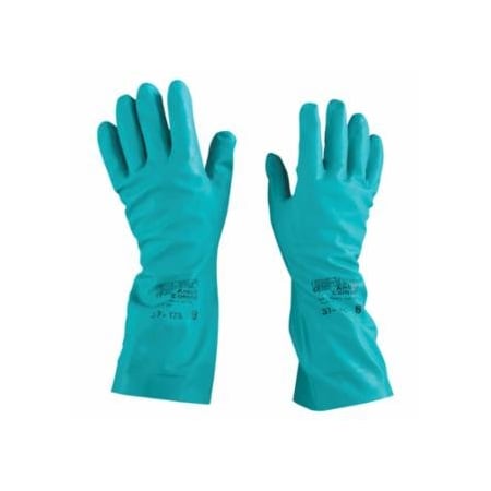 Alphatec Solvex 37-175 Nitrile Gloves, Gauntlet Cuff, Cotton Flock Lined, Size 8, Green, 17 mil, 12PK 012-37-175-8