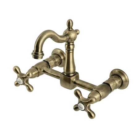 Kingston Brass Two-Handle Wall Mount Bridge Kitchen Faucet, Antique Brass KS2443AX