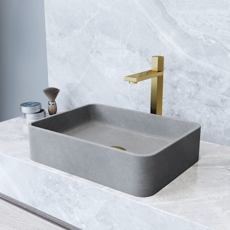 Vigo Segovia Gothic Gray Concreto Stone 16 in. L x 12 in. W x 4 in. H Rectangular Vessel Bathroom Sink VG04064