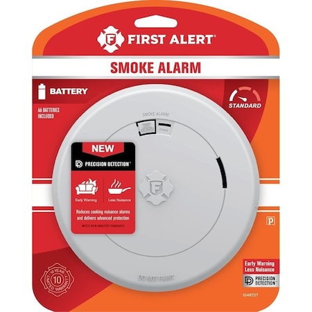 First Alert Smoke Alarm, 120 V, Photoelectric Sensor, 85 dBA, White 1046727