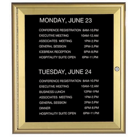 Aarco Enclosed Directory w/ Aluminum Waterfall Style Frame, Gold, Black Felt, 36''Hx30''W, 1 Door Unit WFD3630G