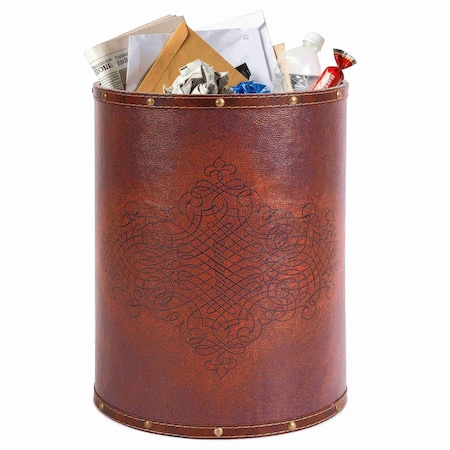 Vintiquewise Round Indoor Trash Can, Cherry, Faux Leather, 10 in QI003103
