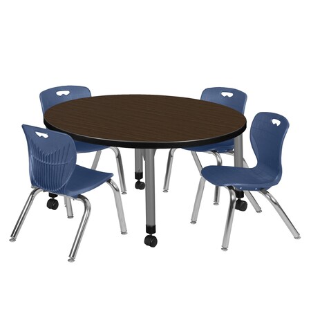Regency Round Kee Mobile Adjustable Classroom Table W/ 4 Andy Chairs, 36 in W, 36 in L, Neo Walnut TB36RNDNWAPCGY45NV