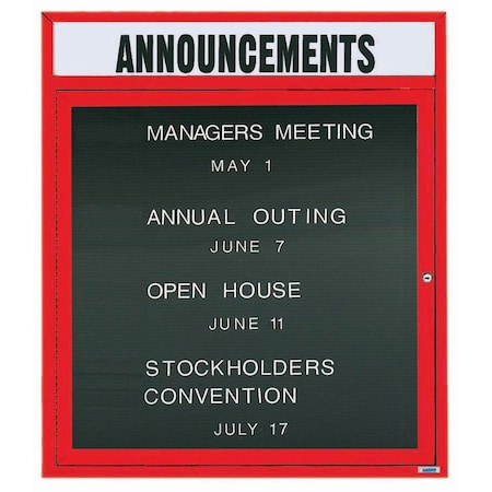 Aarco Enclosed Letter Board Directory w/ Powder Coated Red Aluminum Frame and Header, 36''Hx30''W, 1 Door ADC3630HR