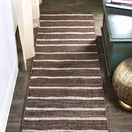 Jonathan Y Colonia Berber Stripe Brown/Beige 2 ft. x 8 ft. Indoor/Outdoor Runner Rug SMB125B-28