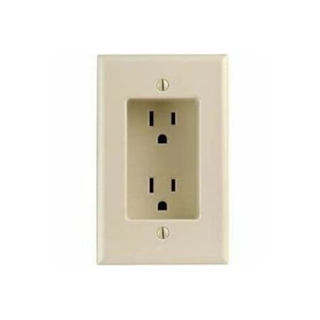 Leviton Straight Blade Receptacle, 5-15R, 15 A, 125V AC, 2 Pole, 3 Wire, Flush Mount, Non-Grounded 689-I